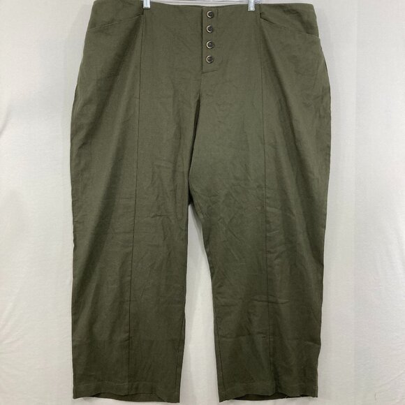 New Universal Standard size XL or 26/28 Olive Green Button Linen Blend Pants - Picture 1 of 10